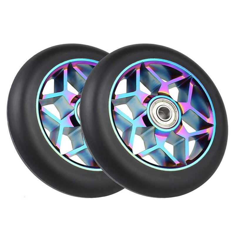 2 Pcs Scooter Accessories 110mm Scooter Wheels Colorful Pu Wheels Thick Stunt Car Wheels with Bearings(Black)