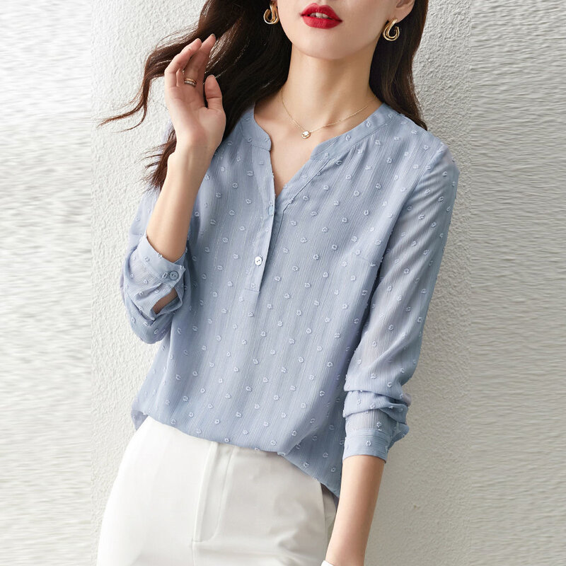 Women Spring Autumn Style Blouses Tops Lady Casual Long Sleeve V-Neck Solid Color Blusas Tops ZZ1376