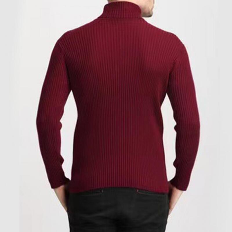 Suéter de punto de cuello alto para hombre, Jersey cálido de Color sólido, ajustado, acanalado, Otoño e Invierno