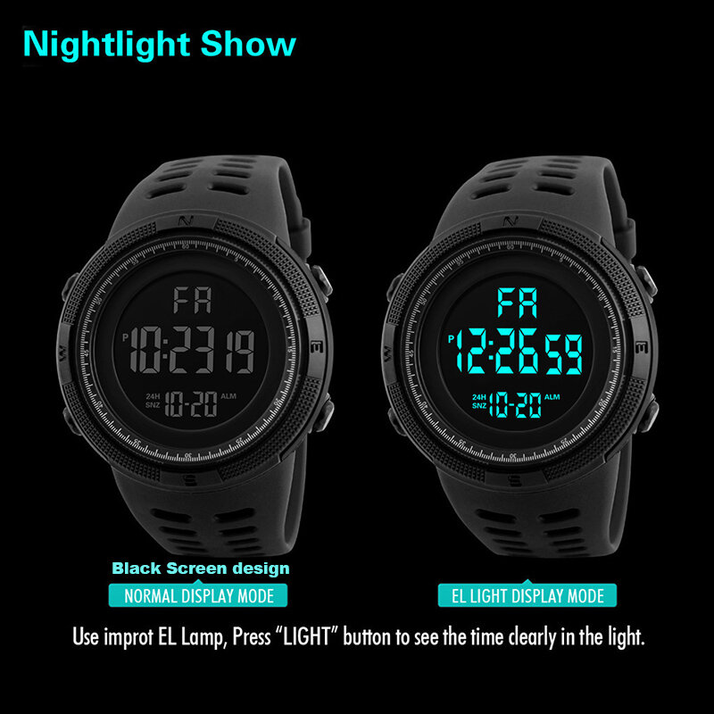 YIKAZE orologio elettronico digitale da uomo sport Glow 50mm quadrante grande studente avventura all'aperto tendenza orologi multifunzionali orologio