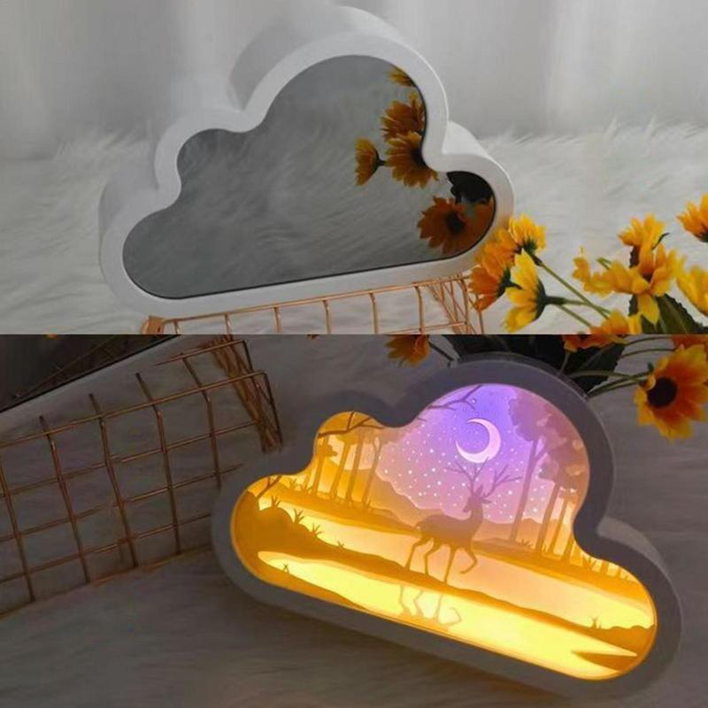 Lámpara de espejo de nube, luces nocturnas de espejo, Batería 2 en 1 y enchufe USB, lámparas de mesita de noche LED, Lámpara decorativa pequeña, lámpara de mesa