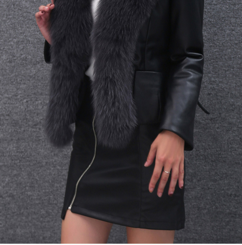Winter Autumn and Pu Faux Fur Collar Stitching Women's Fashion Solid Color Jacket Ladies Elegant Lace-up Jacket Women Ladies