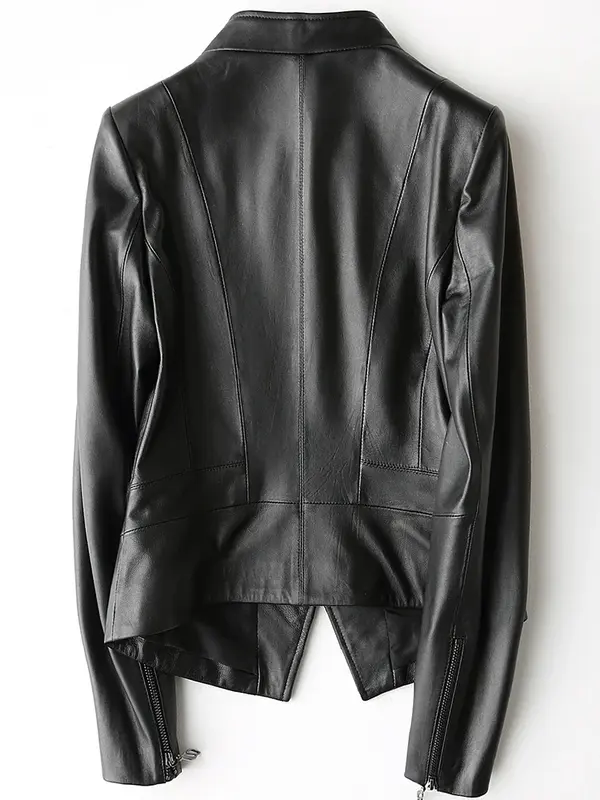 Jaqueta de couro genuíno feminina, casaco 100% pele de carneiro, vintage coreano, fina, curta, pele real, roupa feminina, 2022