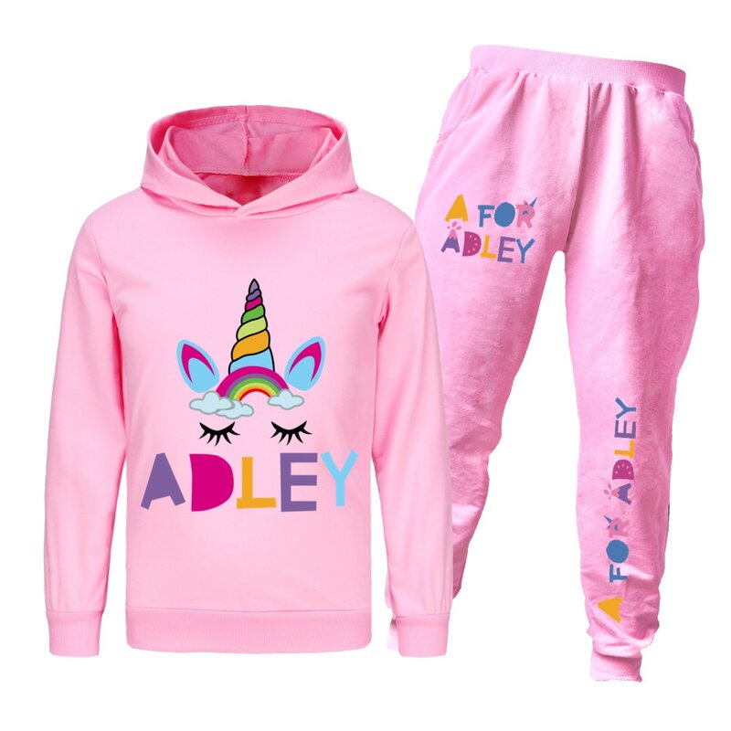 A for Adley Hoodie Kids Long Sleeve Sweatshirts Jogging Pants 2pcs Set Baby Girls Outfits Toddler Boys Sportsuit Children's Sets