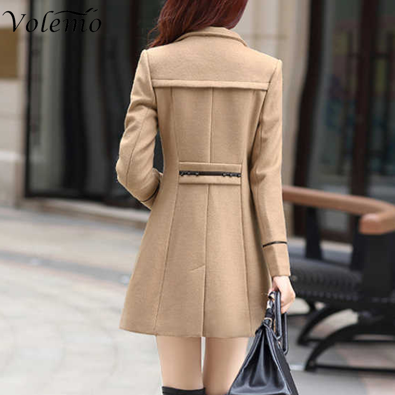 Plus Size jesienna kurtka zimowa damska dwurzędowa płaszcz w jednolitym kolorze koreański, Slim kobieca kurtka wełniana damska