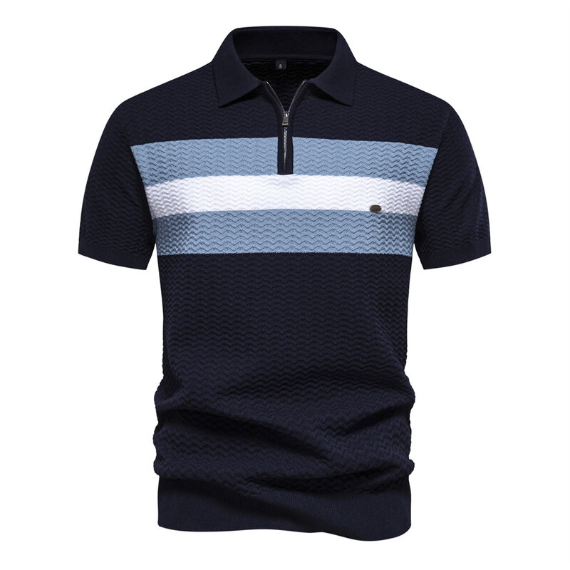 Letnia męska koszulka polo Wysokiej jakości bawełniana koszulka polo w paski z krótkim rękawem Oddychająca koszulka sportowa Męskie biznesowe koszulki golfowe