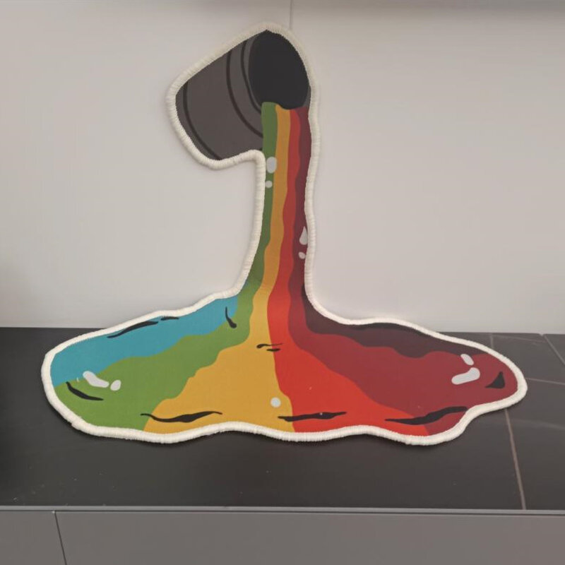 Rainbow Paint Bucket พรม Creative Non Slip ไม่สม่ำเสมอห้องนอนพรมบ้านตกแต่งห้องนั่งเล่น