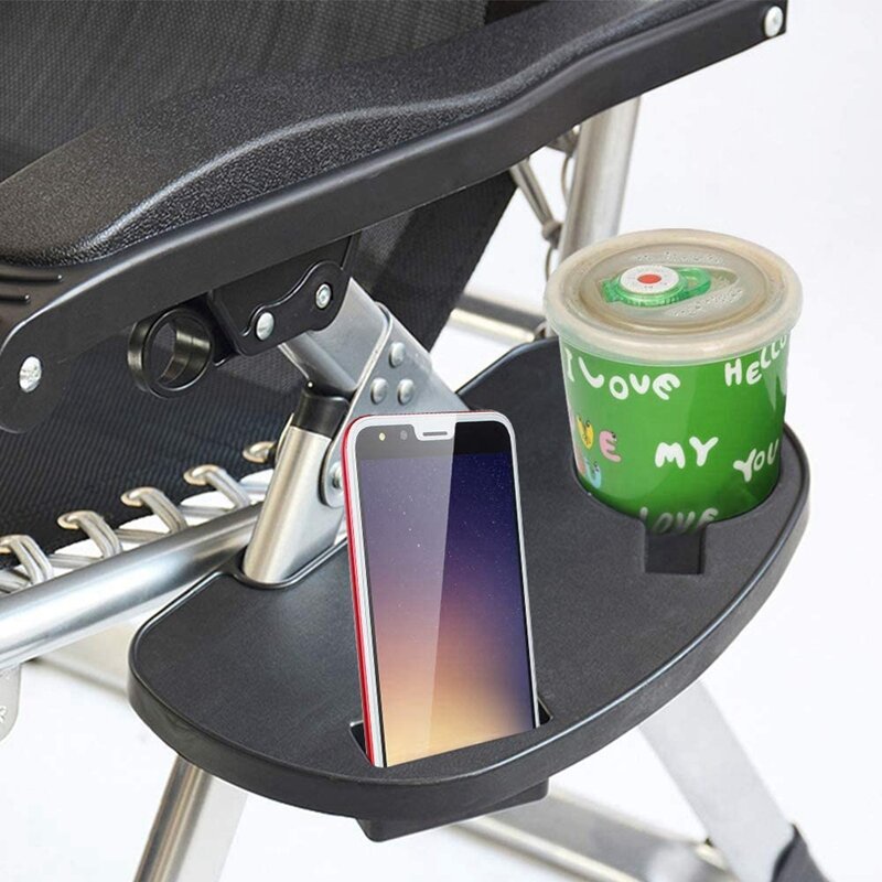 2Pcs Oval Zero Gravity Chair Cup Holder,Clip On Chair Table Chair Tray With Cellphone Slot And Snack Tray