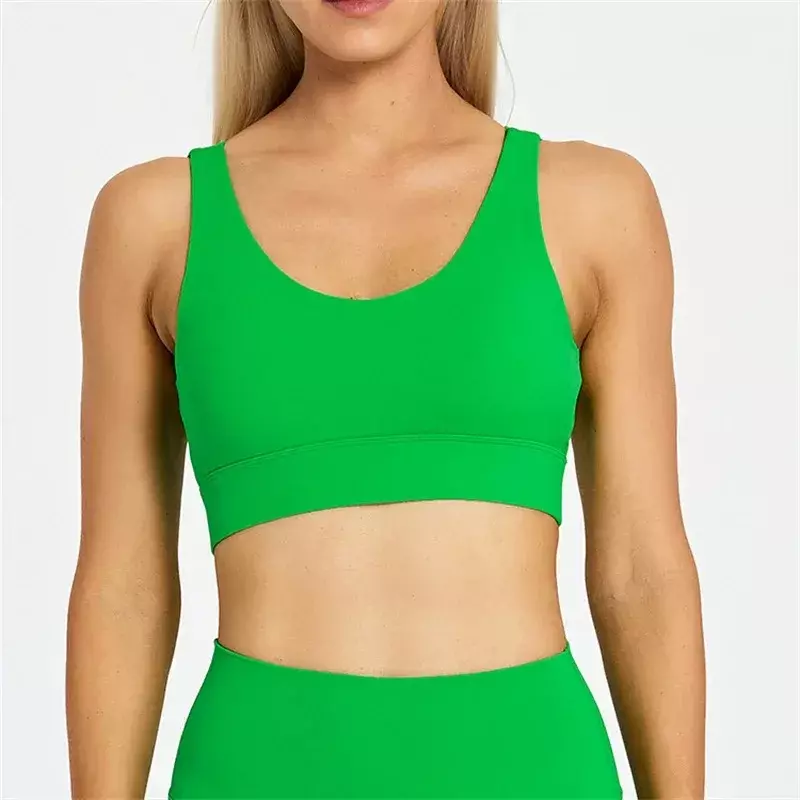 Lemon Bra Fitness Wanita, Tank Top ketat olahraga pakaian dalam Gym rompi Yoga selempang belakang tali bahu bantalan dada