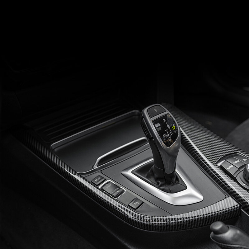Panel de Cambio de marchas para consola central de coche, cubierta adhesiva de fibra de carbono para BMW Serie 3, 4, F30, F31, F32, F36, 3GT, 320i, decoración Interior