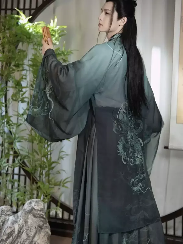 هانفو صيني تقليدي مطبوع للرجال ، حجم كبير ، 2XL ، ملابس تنكرية هالوين للذكور ، أبيض وأخضر متدرج ، 3 مجموعات