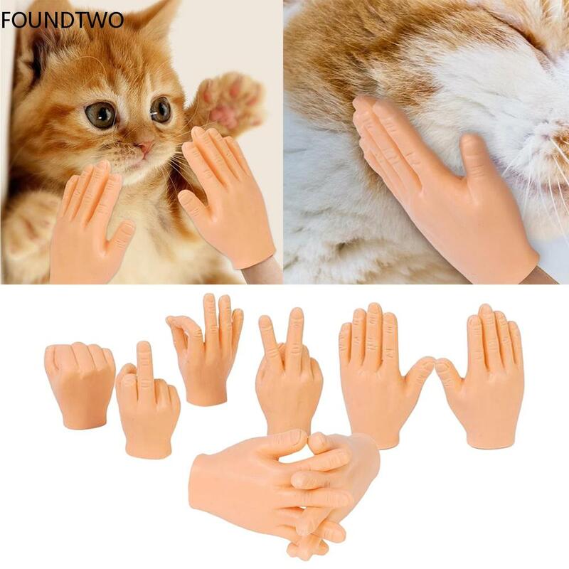 Brinquedos de plástico interativos gesto engraçado, Mini Multi-Estilo Provocando Gato, Dedo Humano Luvas Mão Falsa, Pet Shop