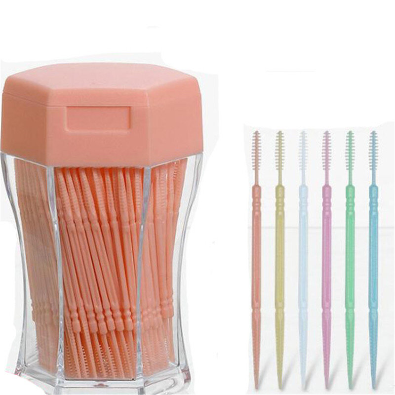 부드러운 플라스틱 더블 헤드 브러시 이쑤시개, 구강 관리, 치실, 더 나은 치아 구강 위생 도구, 6.2 cm, 세트 당 200 개