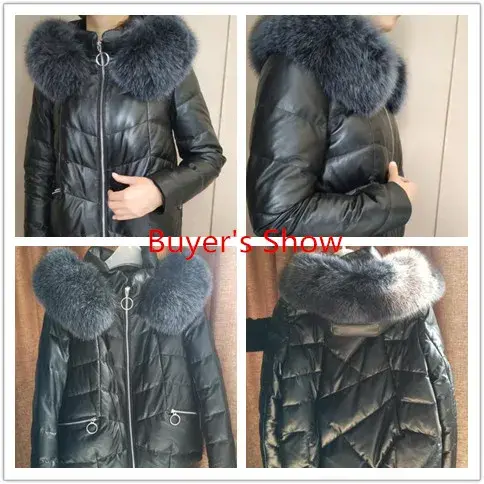 AYUNSUE-정품 가죽 자켓 폭스 모피 칼라 다운 자켓 여성용, 진짜 양피 코트, 겨울
