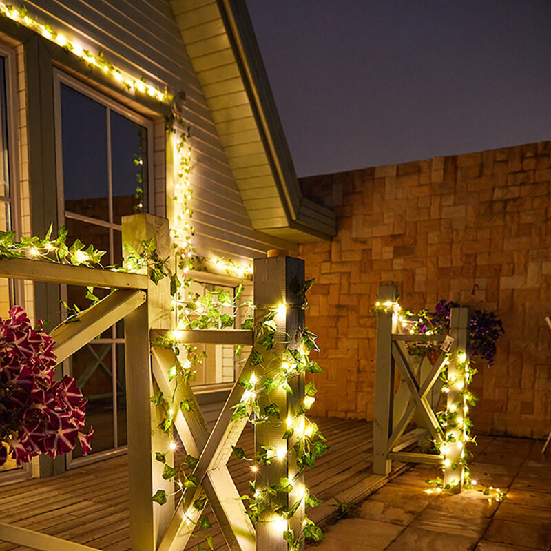 ประดิษฐ์ Ivy ที่มีไฟ LED String Fake Vines ใบ Garland Fairy ไฟสำหรับห้องนอน Home Garden Office Wedding Wall Decor