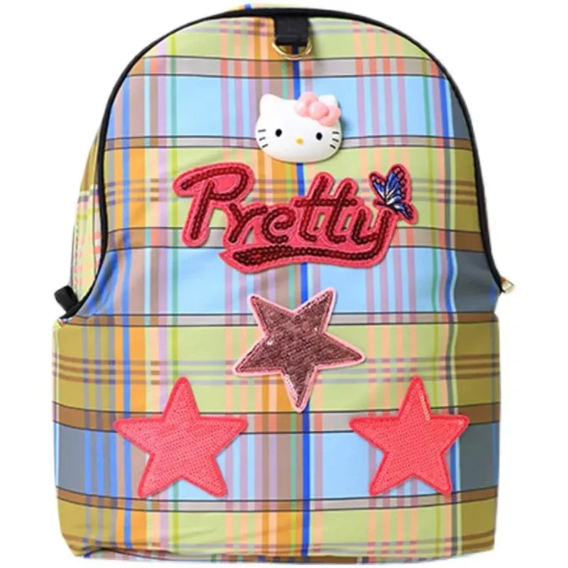 Sanrio Hello Kitty Student Schoolbag, bonito dos desenhos animados, leve e grande capacidade, mochila universitária para homens e mulheres, novo