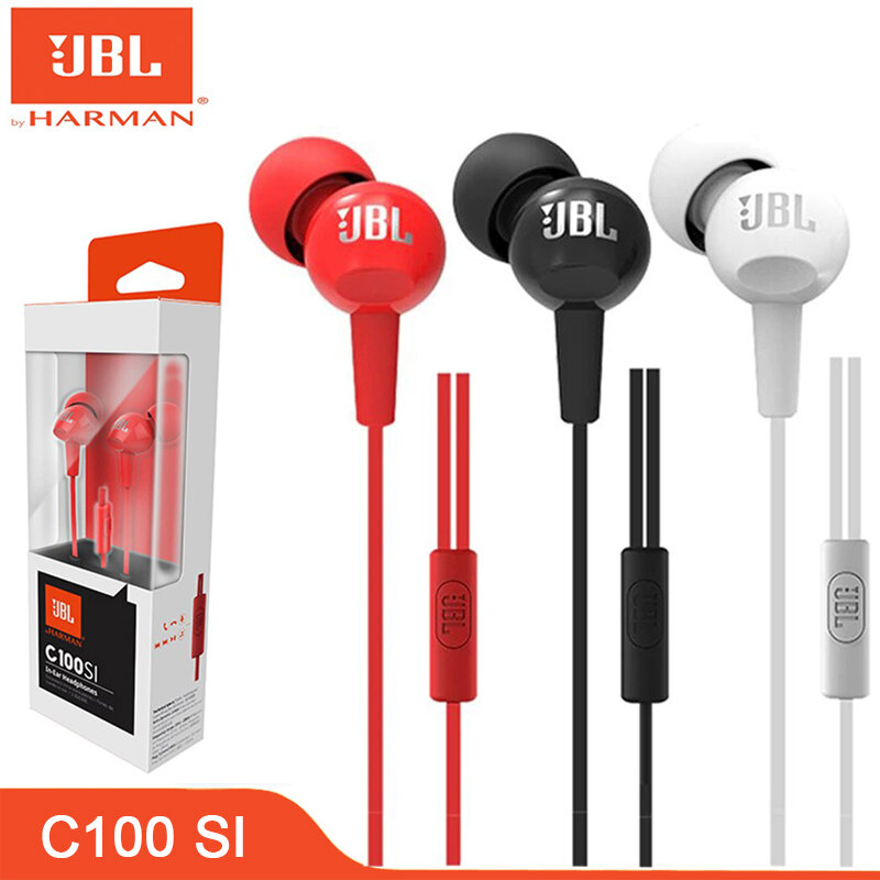 JBL-C100SI Fones de ouvido estéreo HD, fones de ouvido com microfone, fones de ouvido, Android, iOS, telefones celulares, 100% original, C100SIU, 3,5mm