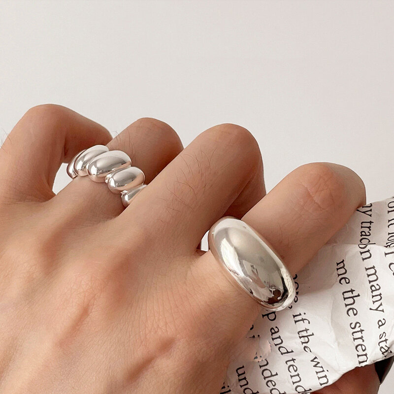 BF CLUB anello in argento Sterling 925 per le donne striscia ovale dito aperto Vintage anello fatto a mano allergia per il regalo di compleanno della festa