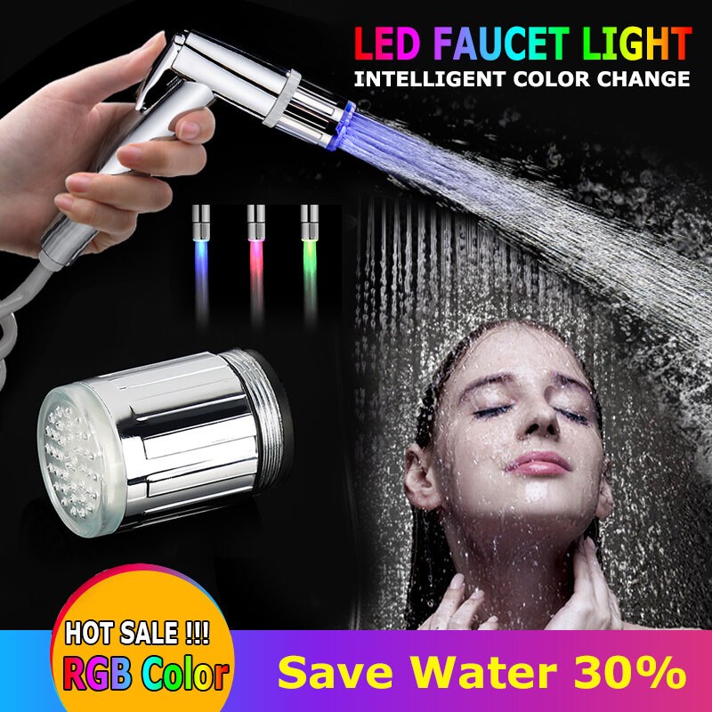 2022new Fashion Water Glow Shower 3 Color Changing LED Tap Faucet Light Temperature Sensor Universal Adapter Kitchen Accessory