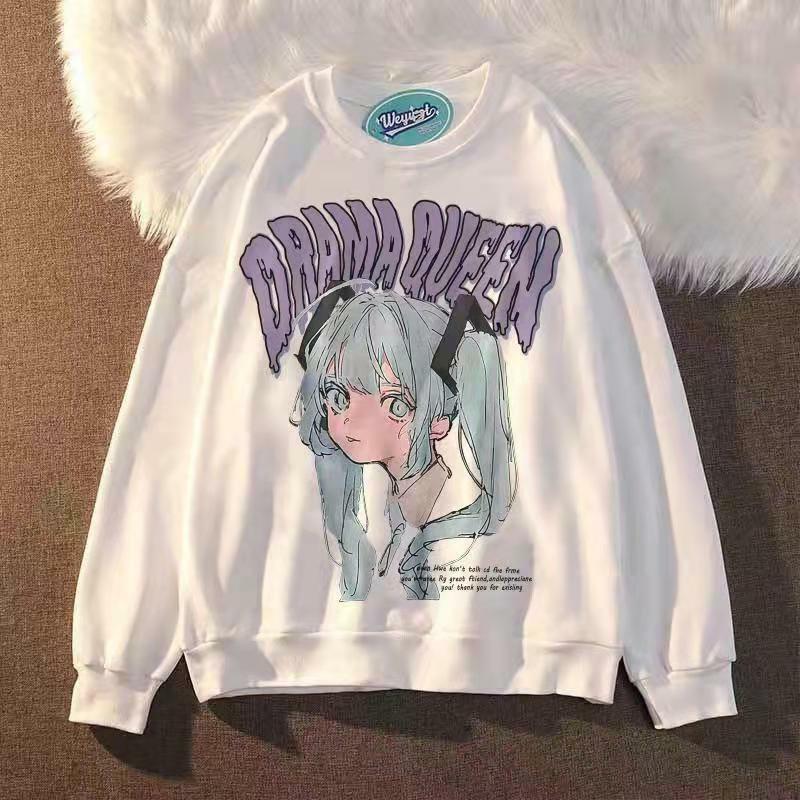 Suéter de Anime Harajuku para mujer, sudadera holgada con capucha para parejas, ropa de calle Y2k, ropa gótica japonesa Kawaii, novedad