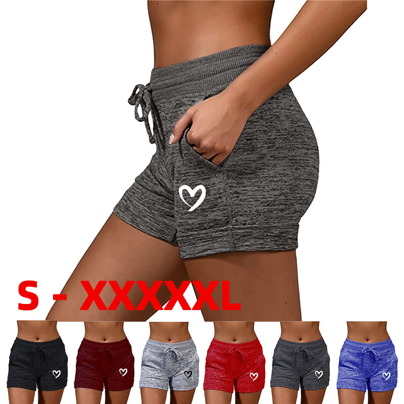 Celana pendek Yoga wanita, celana pendek kasual mode wanita dengan saku dan tali tarik pinggang tinggi olahraga elastis ukuran besar S-5XL