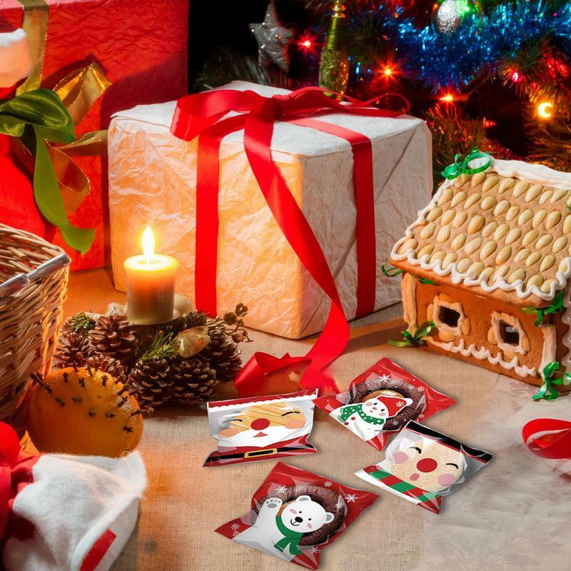 Natal sacos celofane para biscoitos caseiros, Feliz Natal Padrão Snack Bags, 100pcs