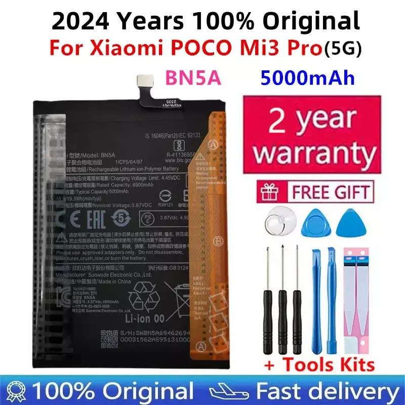 2024 Years 100% Original New High Quality BN5A 5000mAh For POCO Mi3 Pro Mi 3 Pro Battery Batteries Bateria Batterij+ Free Tool
