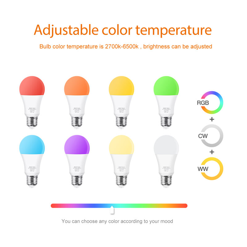 Loginovo-TuyaスマートLEDライト,調光可能な色の電球,alexaランプ,Google Home, Tuya,e27,110v,220v