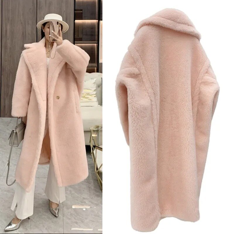 Manteau en peluche épais pour femme, 62% alpaga, 26% laine, 12% injCoat, hiver