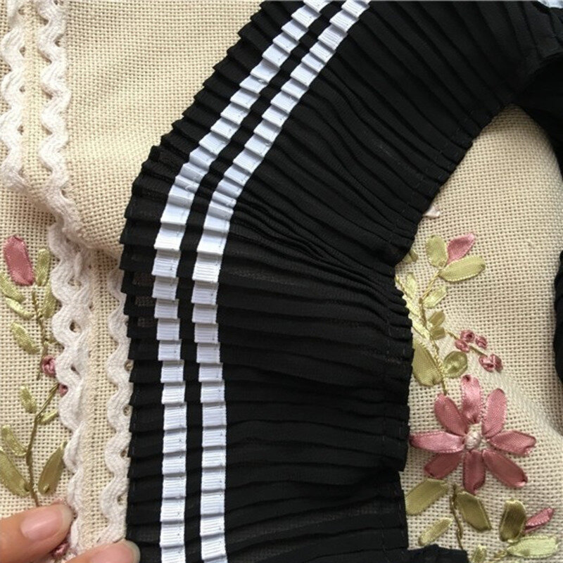Wide 8.5CM College Style White Black Elastic Pleated Chiffon Sewing tulle Lace Ribbon Edge Trim For Dress Cloth DIY Supplies