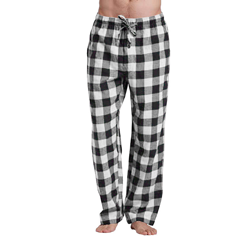 Calça de pijama xadrez casual masculina, calça esportiva solta, moda