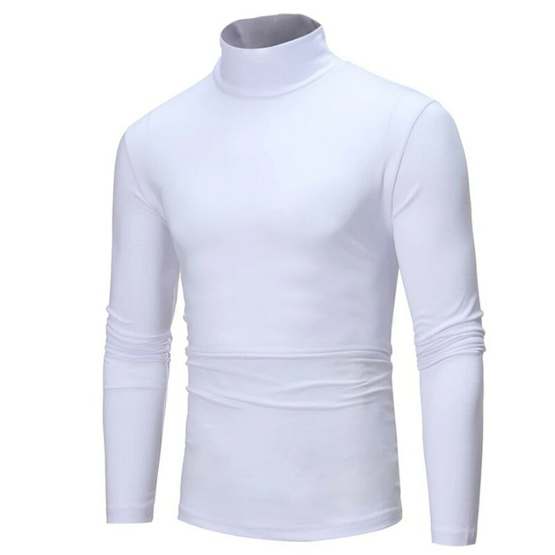 Casual Men's Basic T-shirts Slim Solid Color Turtleneck Long Sleeve Tees Tops Pullover Stretch Breathable T Shirt Undershirts