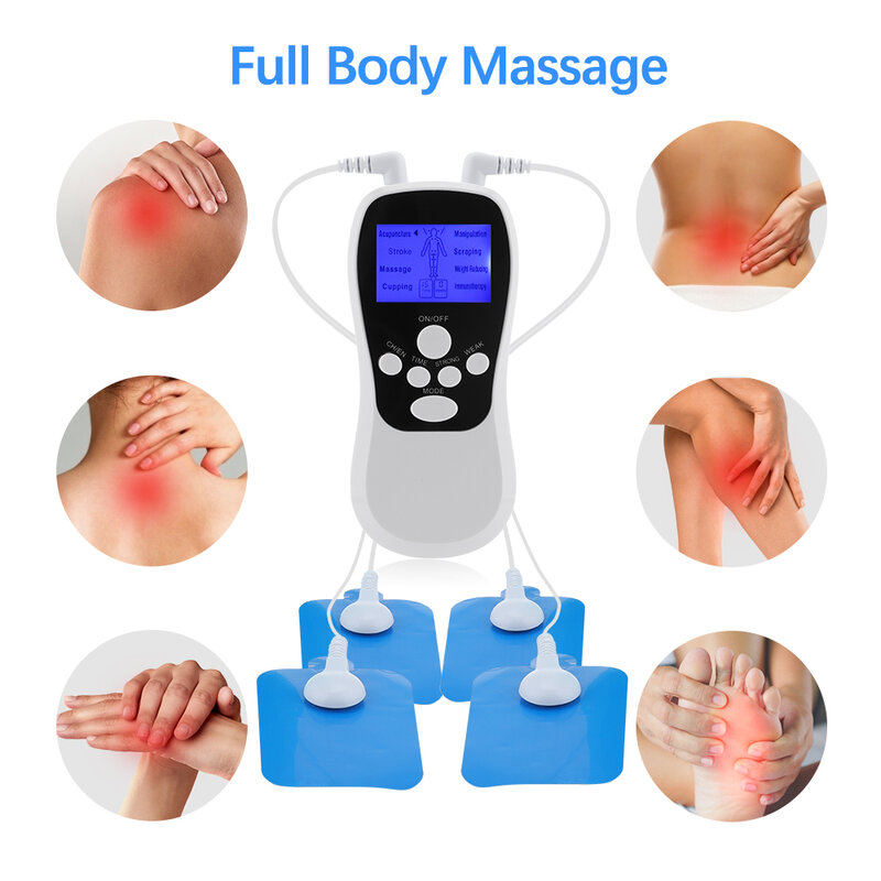 EMS dziesiątki masaż Mini masażer niebieski ekran podwójny wyjściowy masaż całego ciała dziesiątki akupunktury terapia elektryczna masażer