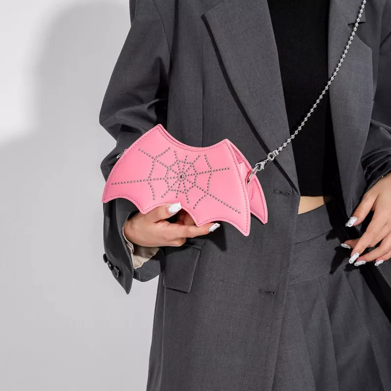 Rivet Mini Small Crossbody Bag For Women Wild Bat Shape Creative Bag  Girls Fun Handbag And Purse Solid Leather Messenger Bags