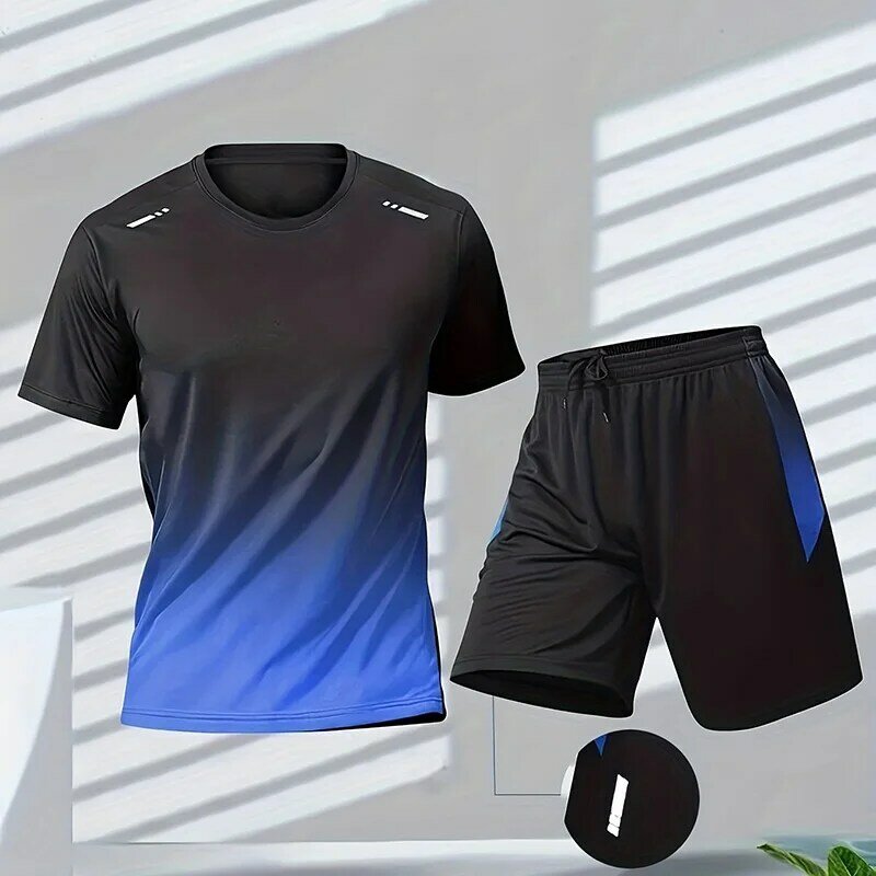 2023 nowy letnia odzież sportowa dla mężczyzn drukowanie gradientowe kombinezon do badmintona na zewnątrz T-shirt do biegania spodenki oddychające męskie strój sportowy