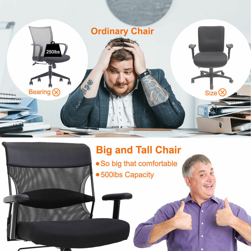 Grande e alta cadeira de escritório, assento largo cadeira, cadeira ergonômica do computador, 500lbs