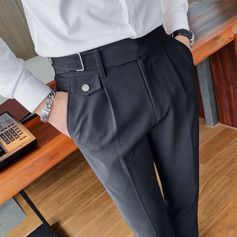 Осень 2023, мужские классические брюки, офисный деловой костюм, модные повседневные облегающие брюки для свадьбы, мужская одежда