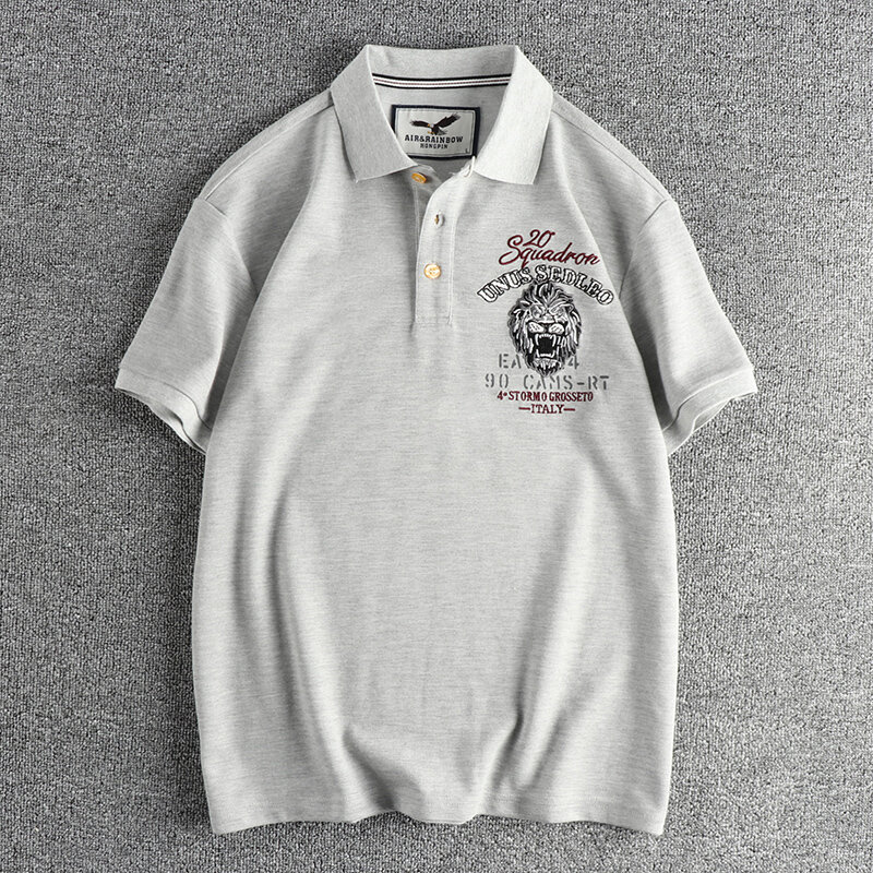 Новинка лета 550 #, американская Ретро рубашка-поло с короткими рукавами, отложным воротником и буквенной вышивкой в виде животного, Мужские Простые потертые деловые повседневные топы