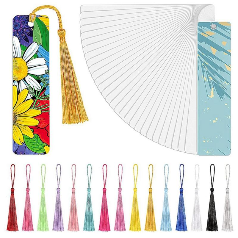 Heat Transfer Sublimation Blank Metal Bookmark,Aluminum DIY Bookmarks with Colorful Tassels for Keychains Craft Projects