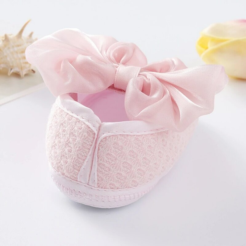 Newborn Baby Shoes Girls Spring Autumn First Walkers Soft Sole Crib Prewalker Toddler Anti-Slip Solid Bowknot Princess Shoes