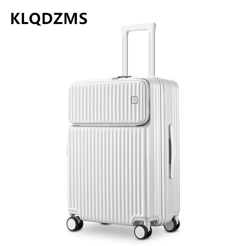 Klqdzms-ホイール付きアルミフレームトロケース、ラップトップラゲッジスーツケース、フロント開口部、absおよびpcボードケース、20 "、22" 、24 "、26"