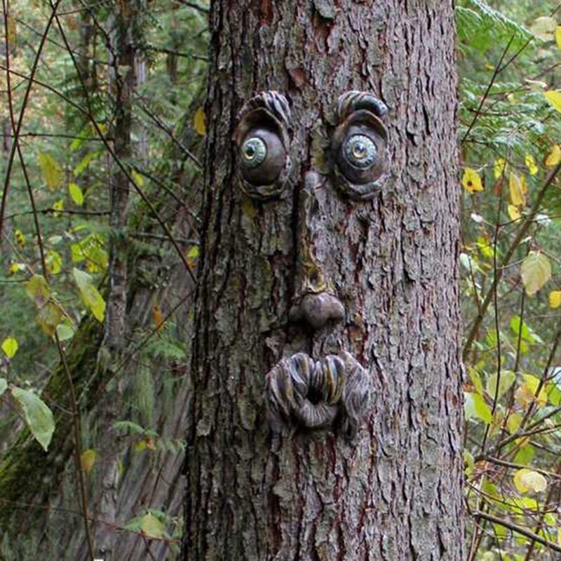 Decoración de cara de árbol al aire libre, estatua de cara de árbol, decoración de jardín, decoración de Halloween al aire libre, accesorios de cinco sentidos