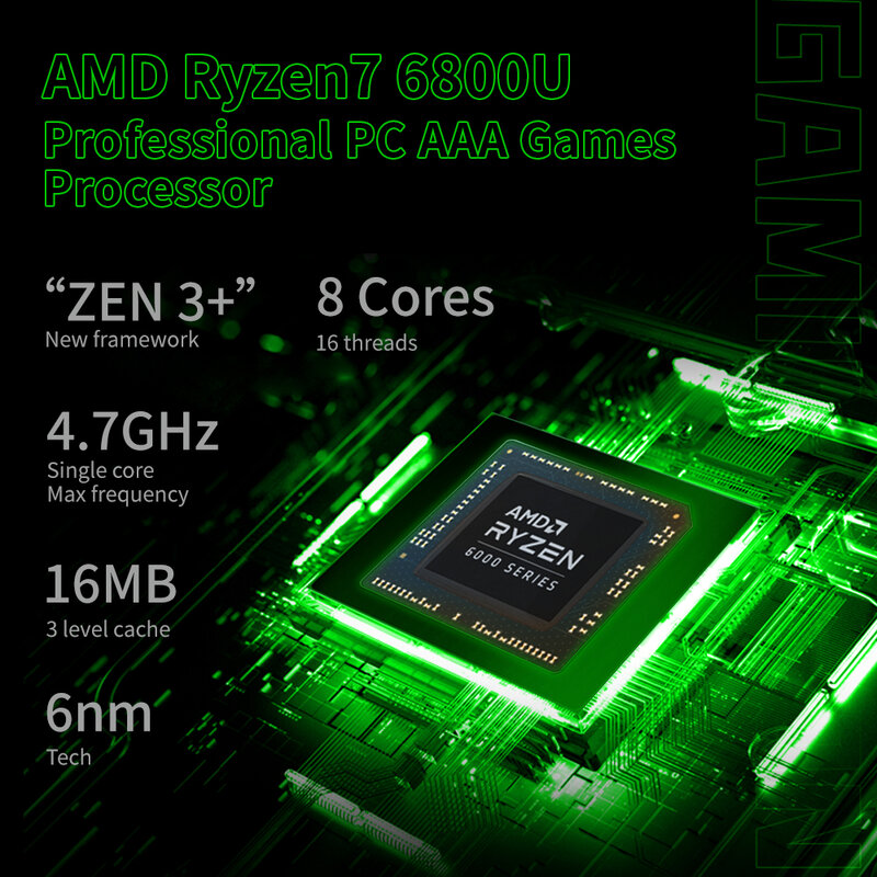 AOKZOE A1 AMD R7-6800U PC 게임 콘솔, 8 인치 IPS 터치 윈도우 11 휴대용 노트북, 스팀 3A 게임용, 세계 최초, 16G, 32G, 1T, 2T