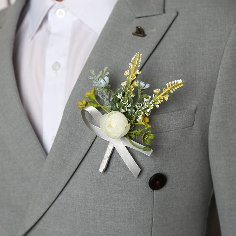 Бутоньерка с имитацией цветка, бутоньерка с камелией и маргариткой, белая тюльпан, роза, шелковая Брошь с цветком, булавка, свадебные аксессуары