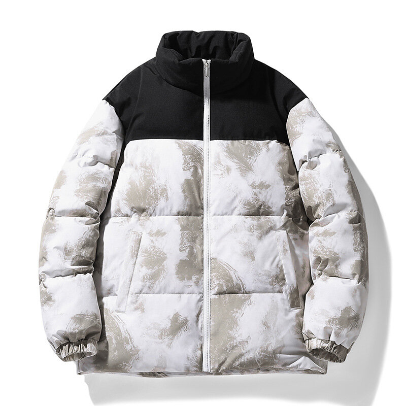 Men Jacket 2023 New Camouflage Color-block Stand Up Collar Down Jacket Male and Female Couple Short Warm White Duck Down Coats
