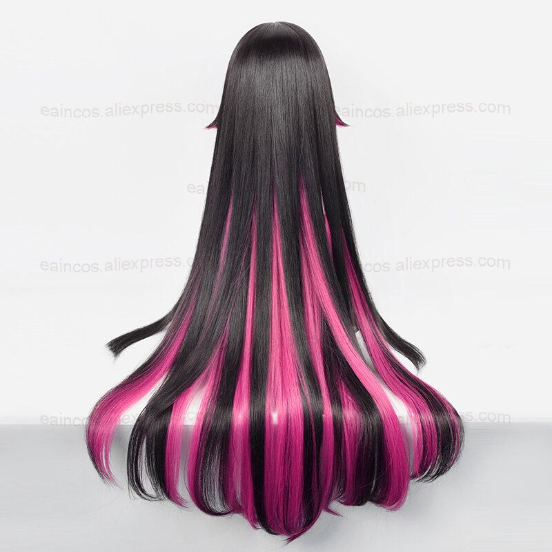 Fatui Columbina Cosplay Wig 105cm Long Black Rose Red Mixed Color Wigs Heat Resistant Synthetic Hair Halloween