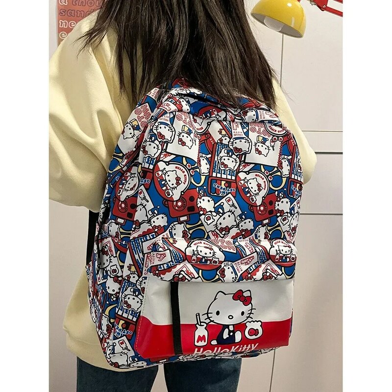 Sanrio-mochila escolar de gran capacidad para estudiantes, bolso escolar de Hello Kitty para niñas, protege las vértebras cervicales