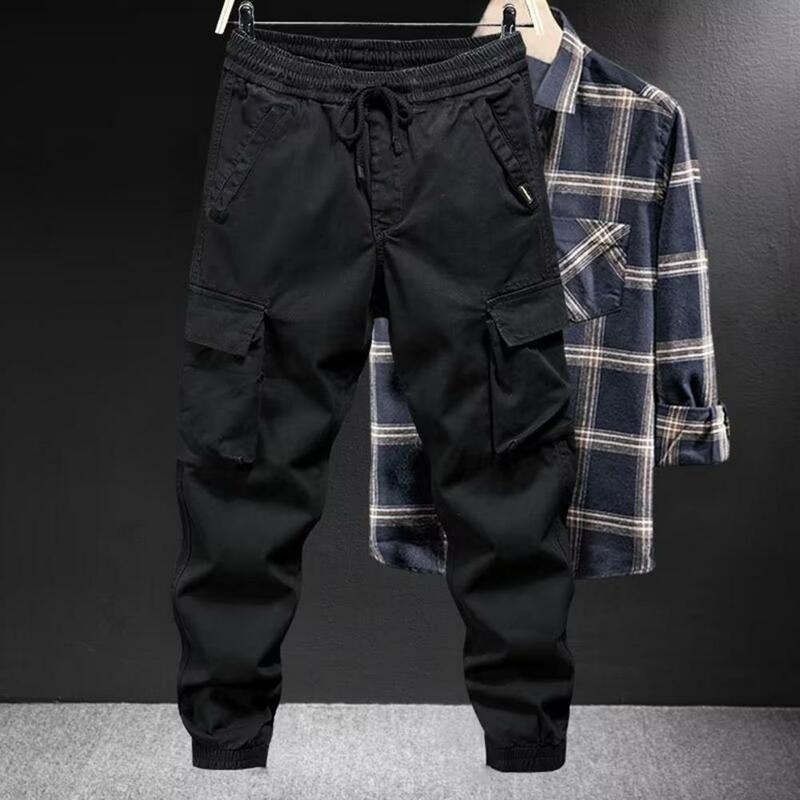 Men Spring Cargo Pants Men's Spring/autumn Cargo Pants with Elastic Waist Drawstring Featuring Multiple Pockets for Outdoor