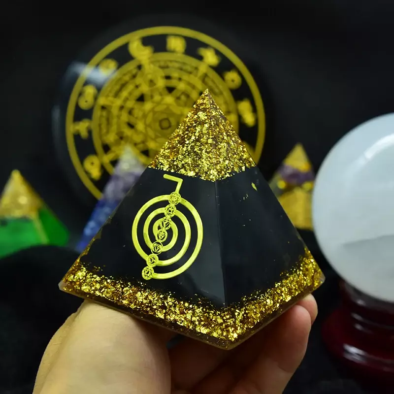 Natural Crystal Energy Ornaments Tourmaline Handmade Orgone Pyramid Resin Healing Yoga EMF Protection Orgonite