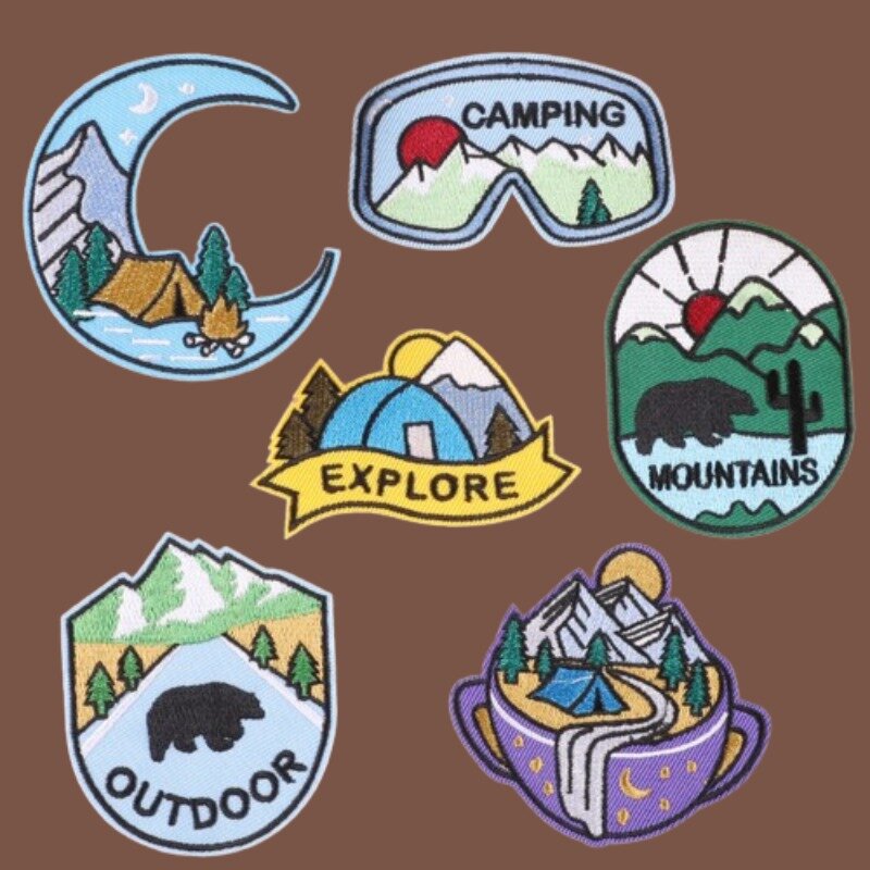 Set di toppe per ricamo all'aperto campeggio arrampicata escursionismo adesivo in tessuto distintivi per bracciali da montagna ferro su toppe accessori per borse per cappelli